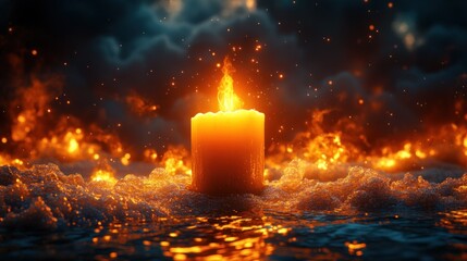Candle Flame in Fiery Landscape