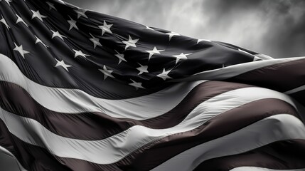 freedom waving american flag black and white