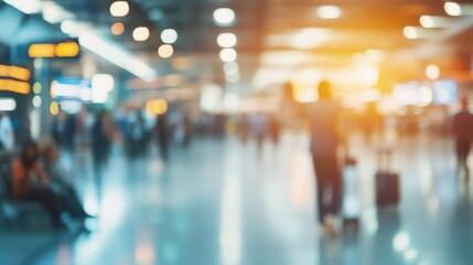 Blurred Airport Terminal with People and Luggage