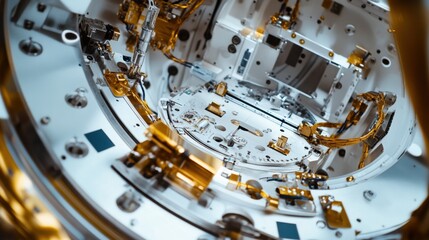 Satellite assembly in a specialized facility. Featuring meticulous integration processes