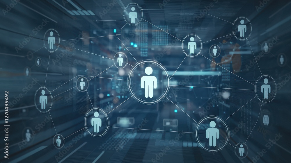 Poster digital network connecting people with a futuristic abstract technology background