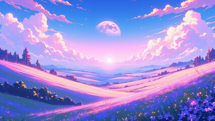 anime abstract landscape illustration background