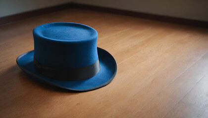 blue top hat laying on a floor