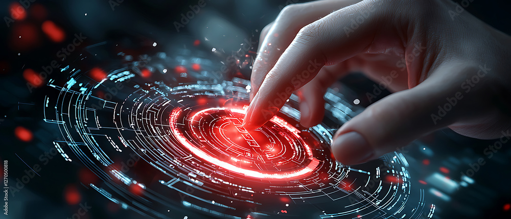 Poster touching the future interactive technology interface virtual environment digital art futuristic sett