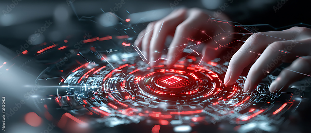 Poster analyzing data patterns virtual workspace digital interface futuristic environment close-up view tec