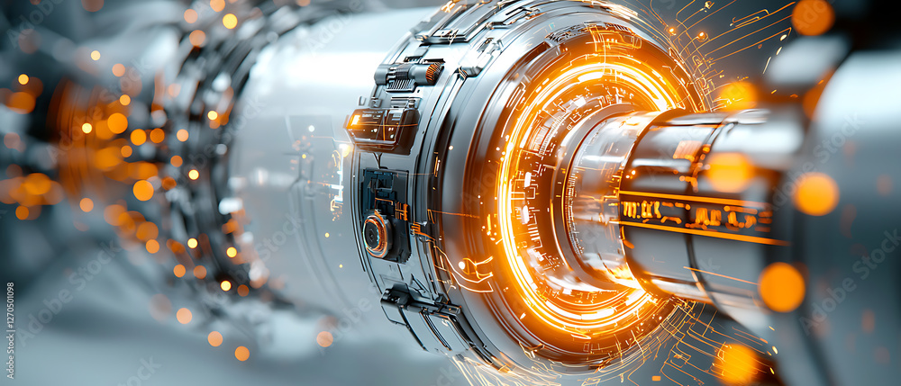 Poster exploring advanced technology integration industrial laboratory 3d visualization futuristic environm