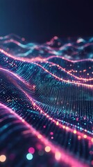 Abstract Digital Landscape with Glowing Particles and Vibrant Colors