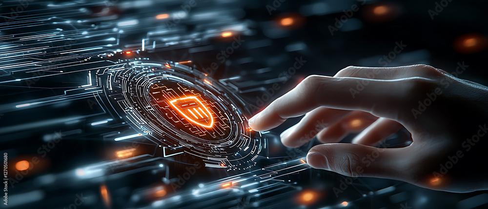 Poster digital fingerprint protection action cybersecurity lab graphic visualization futuristic environment