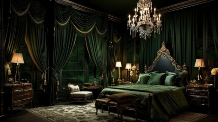 sheen dark green bedroom