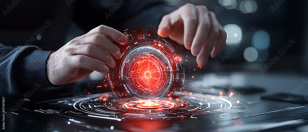 Aufkleber creating a digital sphere technology manipulation indoor workspace visual art futuristic environment