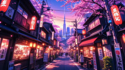  anime wallpaper japanese tokyo city architecture illustration background