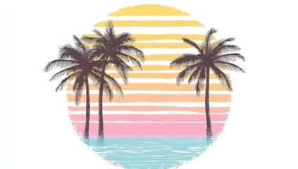 Obraz premium Tropical sunset beach palm trees graphic design
