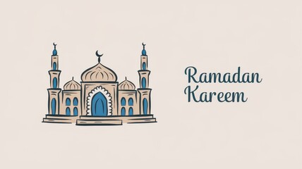 Obraz premium Illustration features mosque with crescent moon celebrating Ramadan Kareem