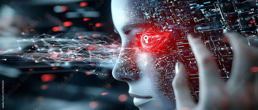 Poster futuristic ai interaction digital realm technology art virtual environment close-up view human-machi