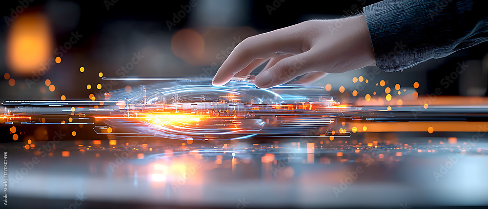 Poster futuristic interaction showcasing technology innovations virtual lab digital art high-tech environme