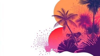 Tropical sunset palm trees beach graphic design