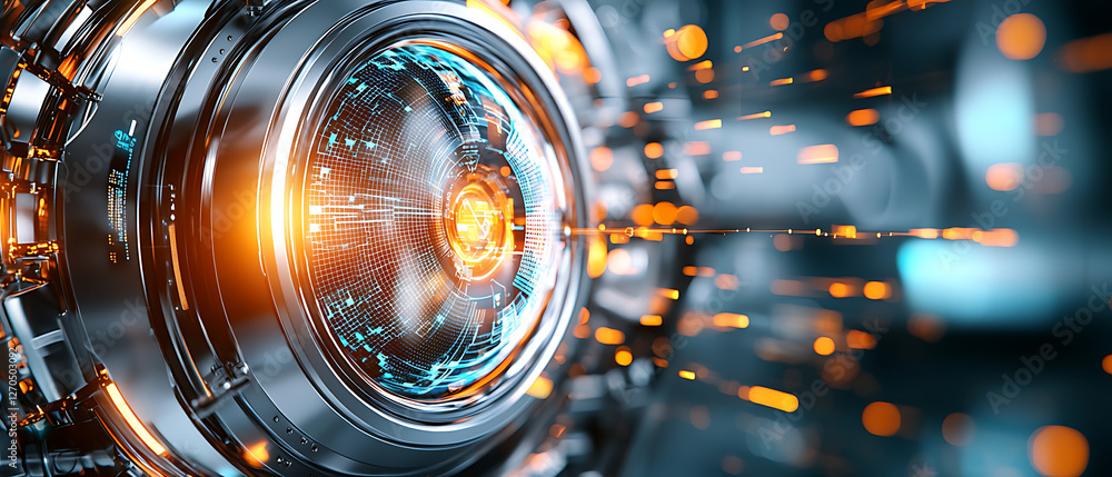 Poster dynamic energy source visualization futuristic laboratory digital art high-tech environment close-up