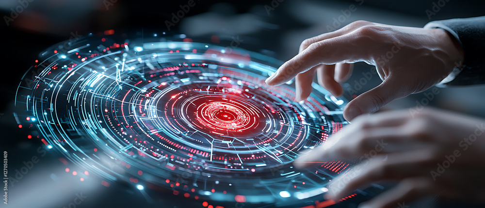 Poster interactive technology showcase digital workspace visual data presentation futuristic environment cl