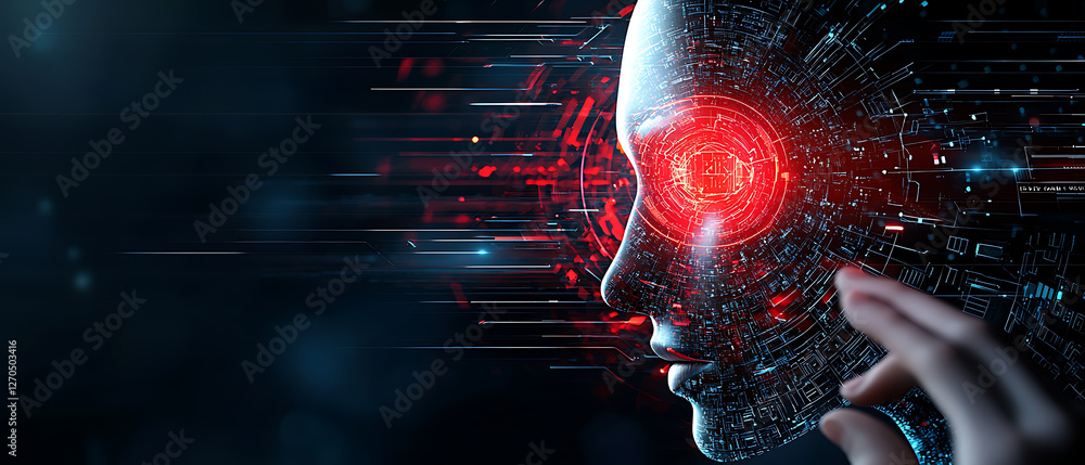 Poster artificial intelligence evolution futuristic laboratory digital art cybernetic environment close-up 