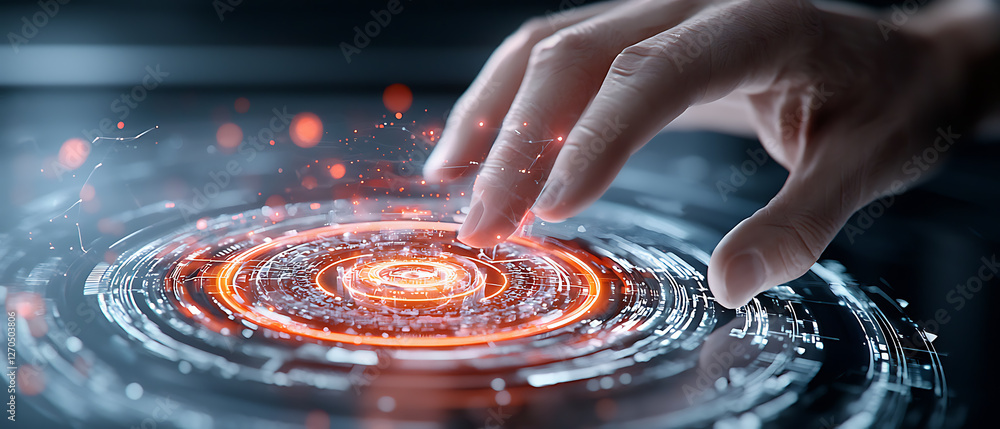 Poster interactive digital interface touch point futuristic lab visual technology high-tech environment clo