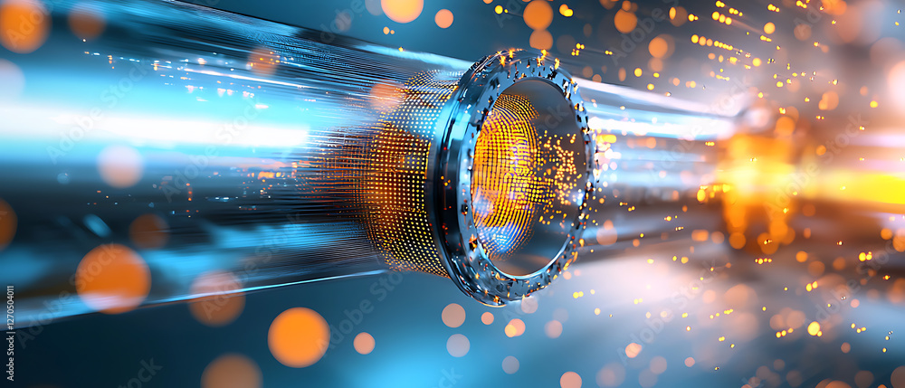 Poster dynamic energy flow through high-tech pipe industrial setting digital art futuristic environment clo