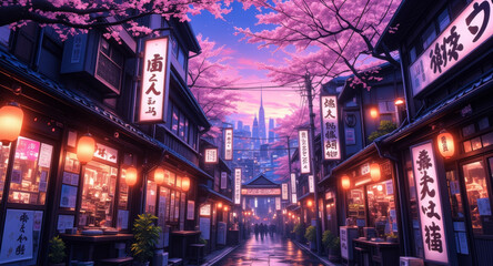 Fototapeta premium anime wallpaper japanese tokyo city architecture illustration background