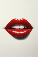 Obraz premium Bold red lips with a high-gloss finish against a minimalist white background 