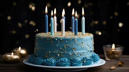 gold blue birthday cake