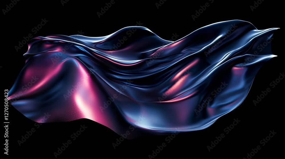 Poster abstract flowing fabric with colorful reflection on dark background