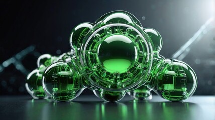 A 3D representation of a green hydrogen molecule (H2), symbolizing sustainable energy production through renewable electricity. Green hydrogen is considered a clean energy source for the future of ind