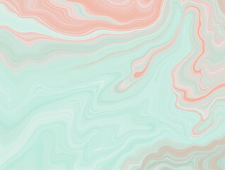 Abstract pastel fluid art with soft mint and coral swirls