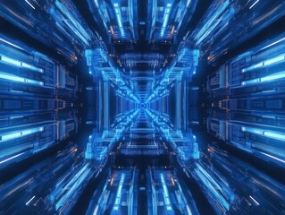 Obraz premium Abstract Glowing Blue Digital Tunnel with Geometric Patterns