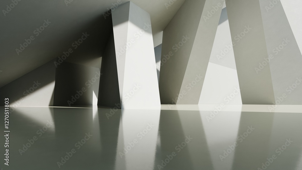 Poster abstract of concrete interior space with sun light cast the shadow on the wall and floor,geometric d