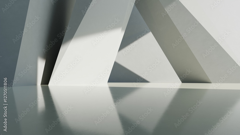 Poster abstract of concrete interior space with sun light cast the shadow on the wall and floor,geometric d