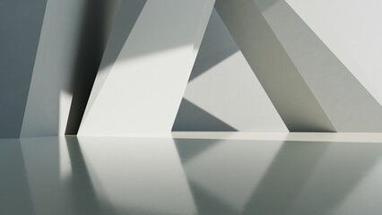 Abstract of concrete interior space with sun light cast the shadow on the wall and floor,Geometric design,Perspective of brutalism architecture,3d rendering. © nuchao