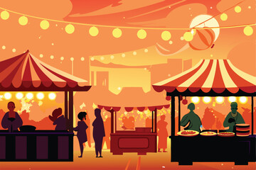 Vibrant close-up shot of assorted Japanese street food yakisoba, takoyaki, okonomiyaki, showcasing textures and colors.