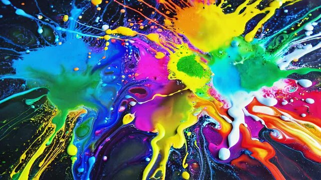 Explosive Farbkunst &ndash; Dynamische abstrakte Leinwand mit lebendigen Farbspritzern f&uuml;r moderne Wanddekoration