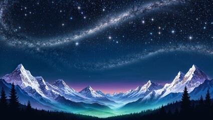 Fototapeta premium winter mountain landscape with stars at the night time