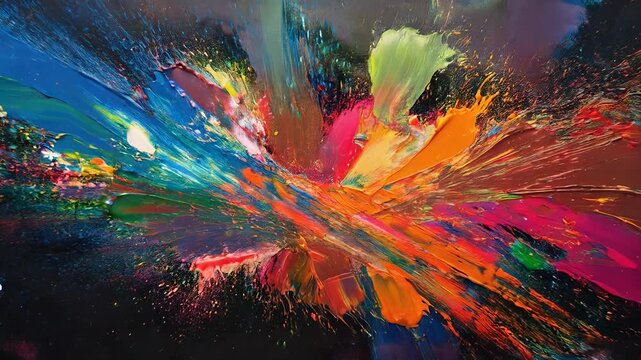 Explosive Farbkunst &ndash; Dynamische abstrakte Leinwand mit lebendigen Farbspritzern f&uuml;r moderne Wanddekoration