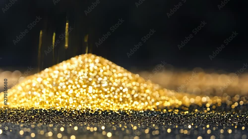 Poster golden glitter particles scattered across dark background with soft focus highlighting texture and e