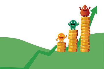 A whimsical illustration of mischievous monsters scaling a precarious ladder crafted from gold coins, symbolizing ambition and financial risk.