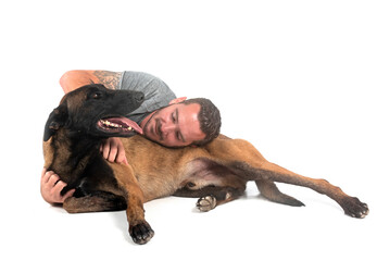 malinois and owner in studio