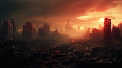 Obraz premium cityscape apocalypse red