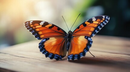 Fototapeta premium Beautiful colored wild butterfly on the desk