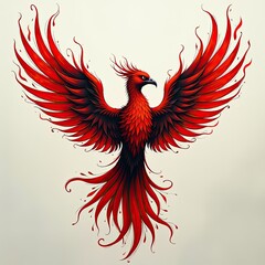 Obraz premium Vibrant Red Phoenix Bird Illustration with Fiery Wings