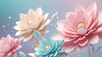 Charming Pink Flower with Water Droplets and Pastel Background