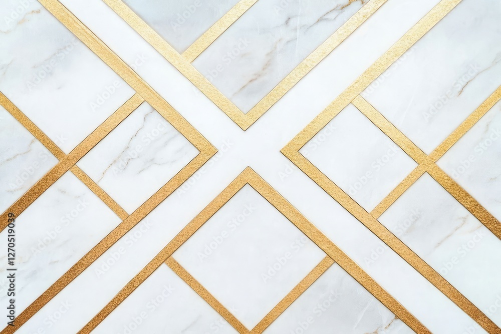 Poster minimalist background with geometric shapes in white and gold, creating geometric patterns and showc