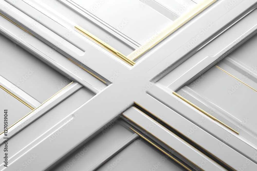 Poster minimalist background with geometric shapes in white and gold, creating geometric patterns and showc