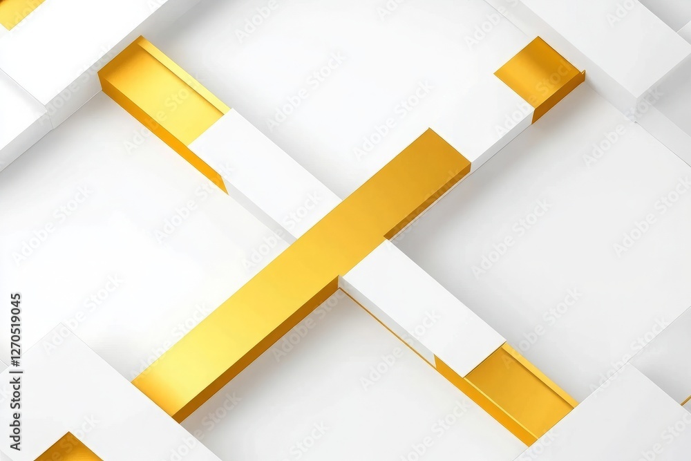 Poster minimalist background with geometric shapes in white and gold, creating geometric patterns and showc