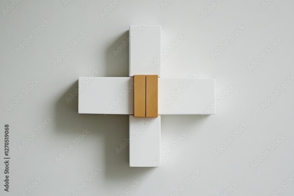 Poster minimalist background with geometric shapes in white and gold, creating geometric patterns and showc